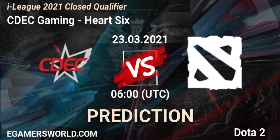CDEC Gaming vs Heart Six: Match Prediction. 23.03.2021 at 05:59, Dota 2, i-League 2021 Closed Qualifier