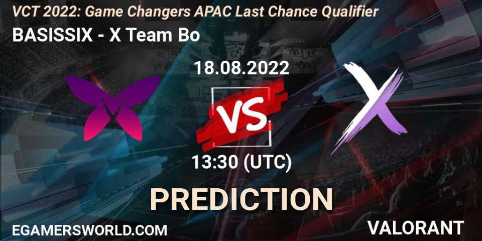 BASISSIX vs X Team Bo: Match Prediction. 18.08.2022 at 13:30, VALORANT, VCT 2022: Game Changers APAC Last Chance Qualifier