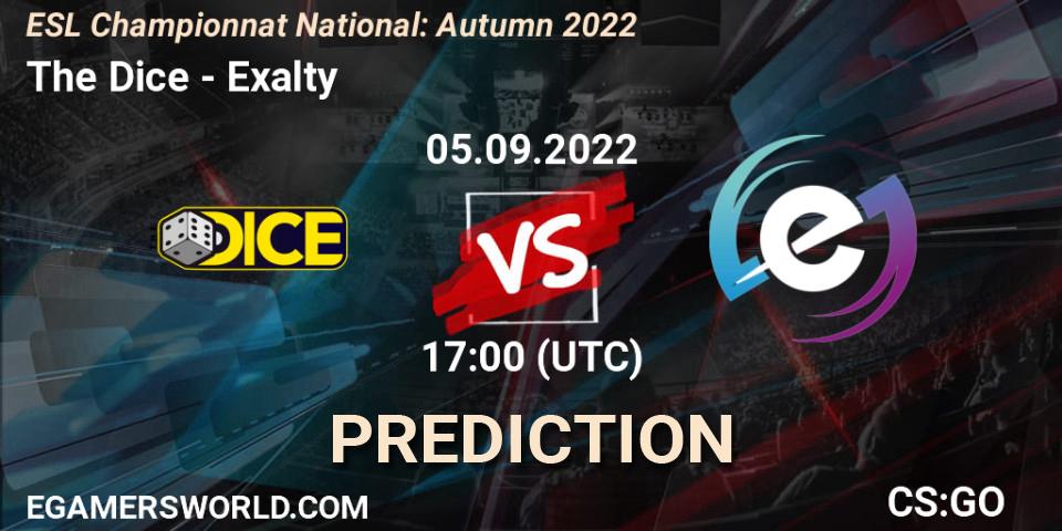 The Dice vs Exalty: Match Prediction. 05.09.2022 at 17:00, Counter-Strike (CS2), ESL Championnat National: Autumn 2022