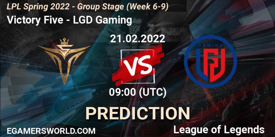Victory Five vs LGD Gaming: Match Prediction. 21.02.2022 at 09:00, LoL, LPL Spring 2022 - Group Stage (Week 6-9)