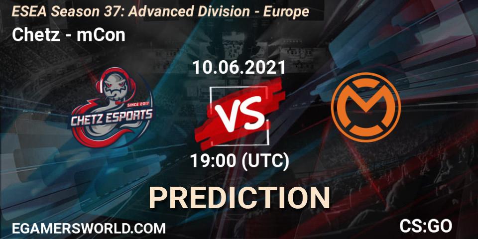Chetz vs mCon: Match Prediction. 10.06.2021 at 19:00, Counter-Strike (CS2), ESEA Season 37: Advanced Division - Europe