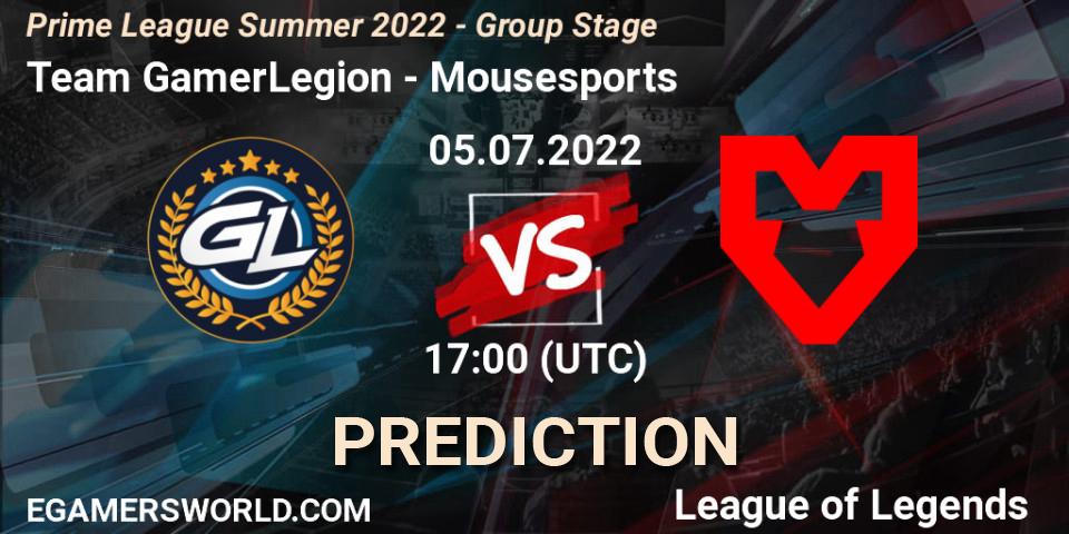 Team GamerLegion vs Mousesports: Match Prediction. 05.07.2022 at 17:00, LoL, Prime League Summer 2022 - Group Stage