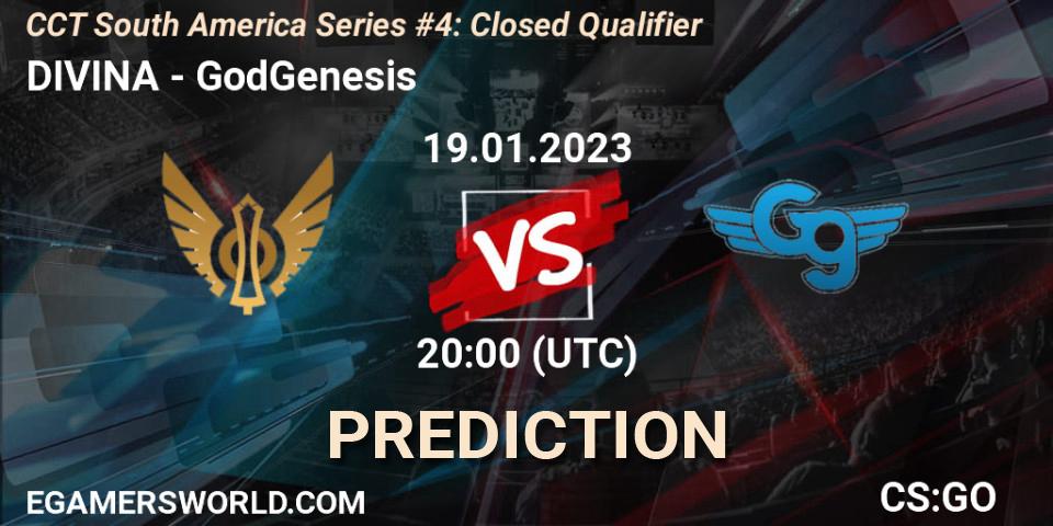 DIVINA vs GodGenesis: Match Prediction. 19.01.2023 at 20:00, Counter-Strike (CS2), CCT South America Series #4: Closed Qualifier