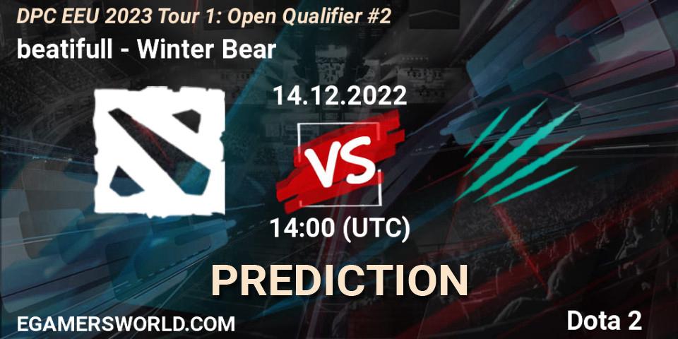 beatifull vs Winter Bear: Match Prediction. 14.12.2022 at 13:47, Dota 2, DPC EEU 2023 Tour 1: Open Qualifier #2