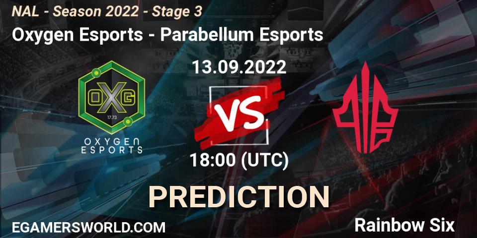 Oxygen Esports vs Parabellum Esports: Match Prediction. 13.09.2022 at 18:00, Rainbow Six, NAL - Season 2022 - Stage 3