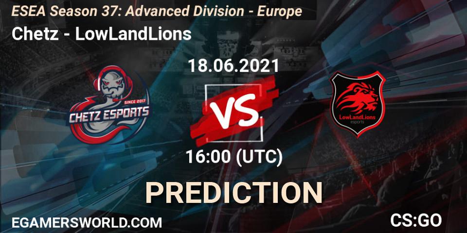 Chetz vs LowLandLions: Match Prediction. 18.06.2021 at 16:00, Counter-Strike (CS2), ESEA Season 37: Advanced Division - Europe