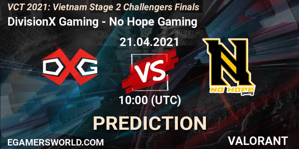 DivisionX Gaming vs No Hope Gaming: Match Prediction. 21.04.2021 at 11:00, VALORANT, VCT 2021: Vietnam Stage 2 Challengers Finals