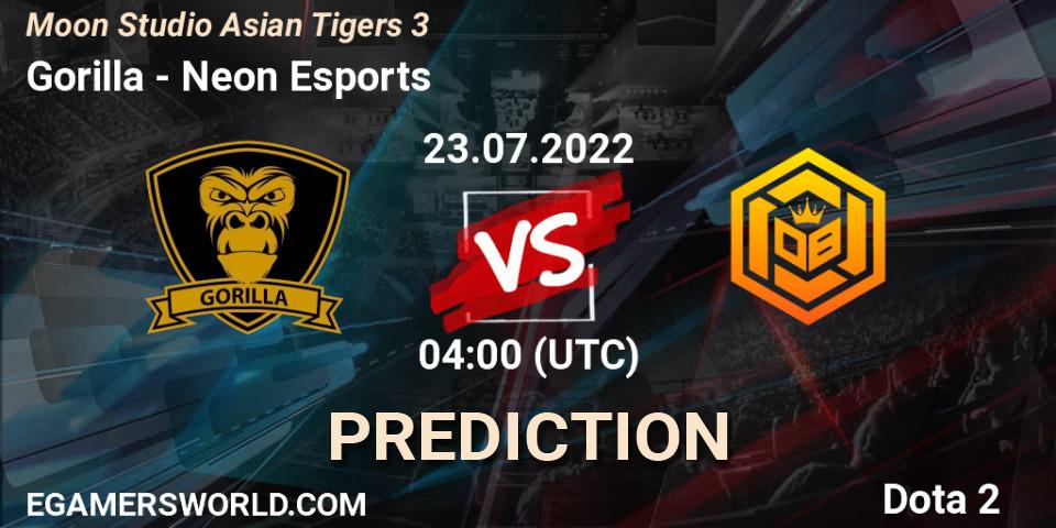 Gorilla vs Neon Esports: Match Prediction. 23.07.2022 at 04:05, Dota 2, Moon Studio Asian Tigers 3
