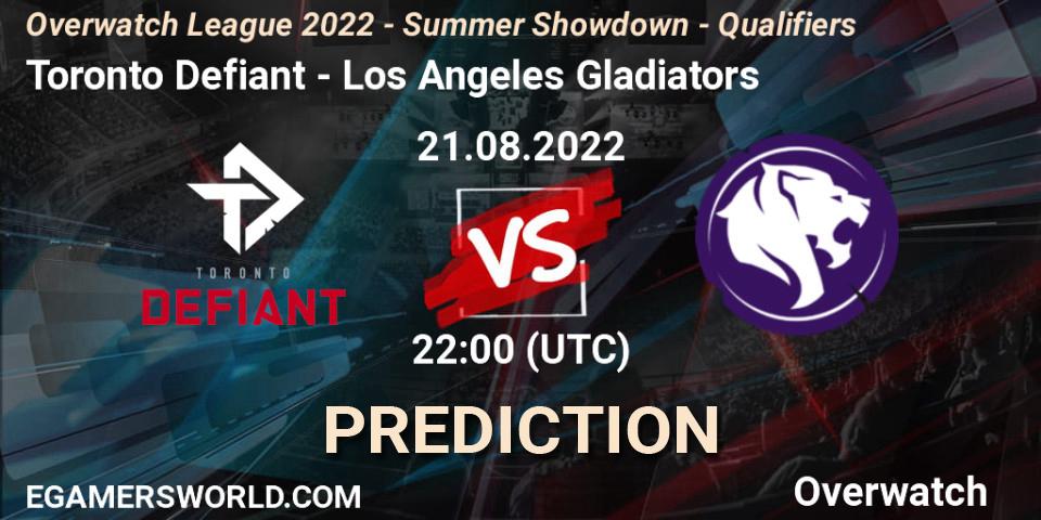 Toronto Defiant vs Los Angeles Gladiators: Match Prediction. 21.08.2022 at 22:00, Overwatch, Overwatch League 2022 - Summer Showdown - Qualifiers