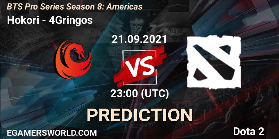 Hokori vs 4Gringos: Match Prediction. 21.09.2021 at 22:18, Dota 2, BTS Pro Series Season 8: Americas