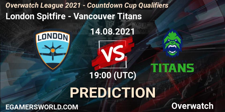 London Spitfire vs Vancouver Titans: Match Prediction. 14.08.2021 at 19:00, Overwatch, Overwatch League 2021 - Countdown Cup Qualifiers