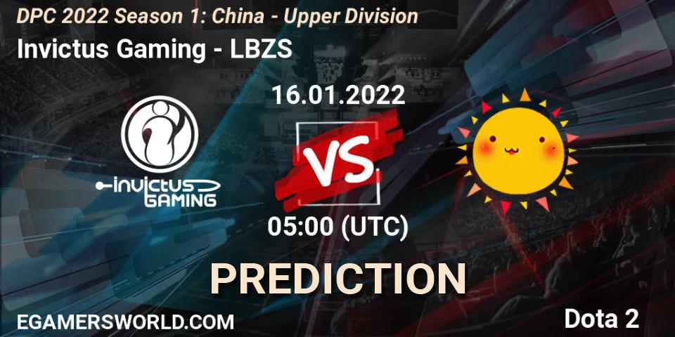 Invictus Gaming vs LBZS: Match Prediction. 16.01.2022 at 04:56, Dota 2, DPC 2022 Season 1: China - Upper Division
