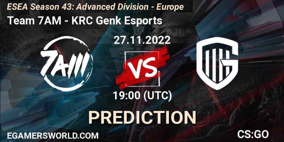 Team 7AM vs KRC Genk Esports: Match Prediction. 27.11.22, CS2 (CS:GO), ESEA Season 43: Advanced Division - Europe
