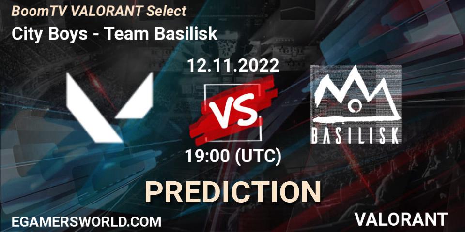 City Boys vs Team Basilisk: Match Prediction. 12.11.2022 at 19:00, VALORANT, BoomTV VALORANT Select