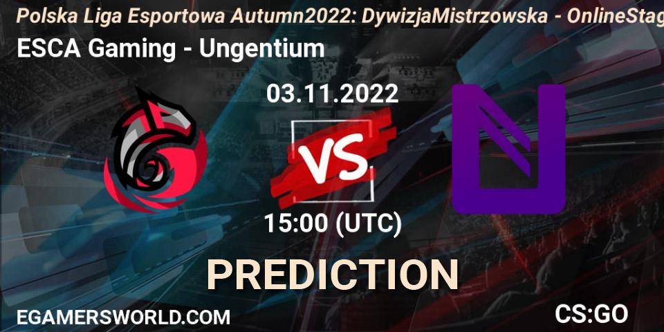 ESCA Gaming vs Ungentium: Match Prediction. 03.11.2022 at 15:00, Counter-Strike (CS2), Polska Liga Esportowa Autumn 2022: Dywizja Mistrzowska - Online Stage