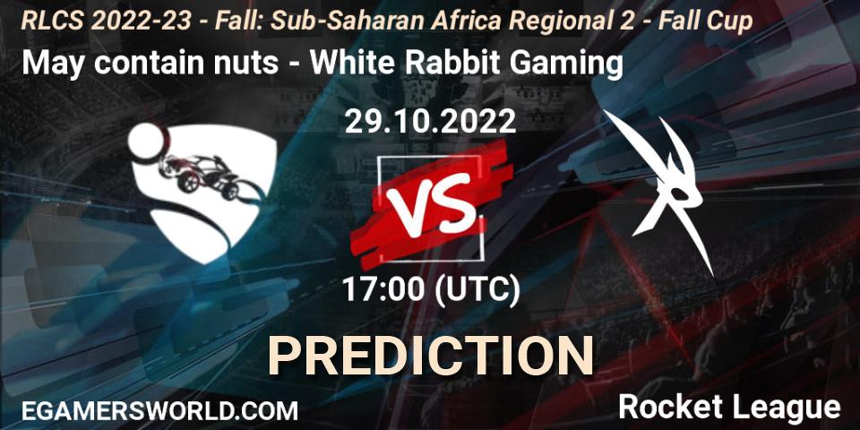 May contain nuts vs White Rabbit Gaming: Match Prediction. 29.10.2022 at 17:00, Rocket League, RLCS 2022-23 - Fall: Sub-Saharan Africa Regional 2 - Fall Cup