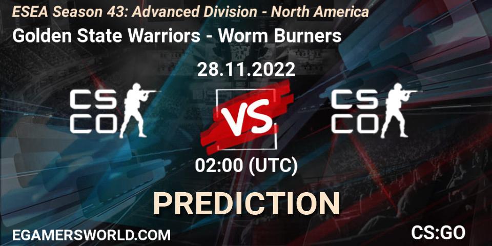 Golden State Warriors vs Worm Burners: Match Prediction. 28.11.22, CS2 (CS:GO), ESEA Season 43: Advanced Division - North America
