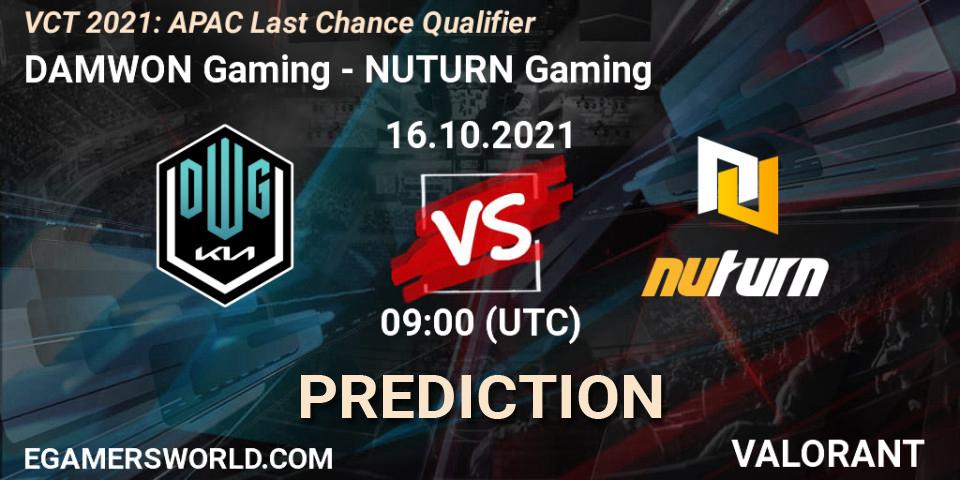 DAMWON Gaming vs NUTURN Gaming: Match Prediction. 16.10.2021 at 09:00, VALORANT, VCT 2021: APAC Last Chance Qualifier
