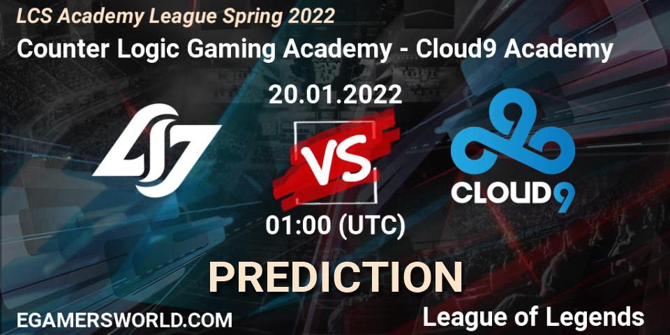 Counter Logic Gaming Academy vs Cloud9 Academy: Match Prediction. 20.01.2022 at 01:00, LoL, LCS Academy League Spring 2022