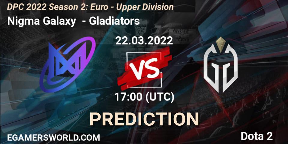 Nigma Galaxy vs Gladiators: Match Prediction. 03.04.22, Dota 2, DPC 2021/2022 Tour 2 (Season 2): WEU (Euro) Divison I (Upper) - DreamLeague Season 17