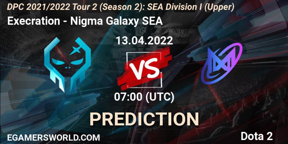 Execration vs Nigma Galaxy SEA: Match Prediction. 13.04.2022 at 07:00, Dota 2, DPC 2021/2022 Tour 2 (Season 2): SEA Division I (Upper)