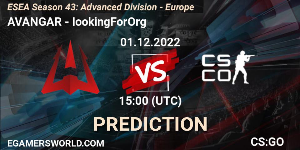 AVANGAR vs IookingForOrg: Match Prediction. 01.12.22, CS2 (CS:GO), ESEA Season 43: Advanced Division - Europe