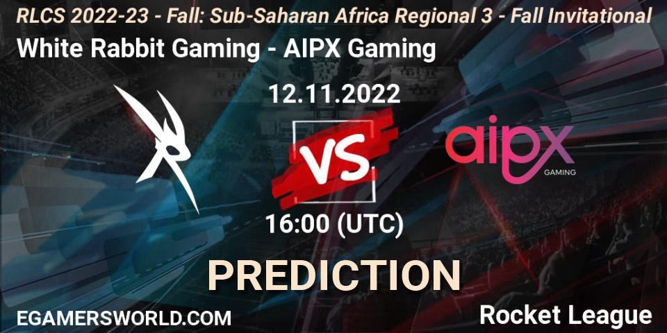 White Rabbit Gaming vs AIPX Gaming: Match Prediction. 12.11.2022 at 16:00, Rocket League, RLCS 2022-23 - Fall: Sub-Saharan Africa Regional 3 - Fall Invitational
