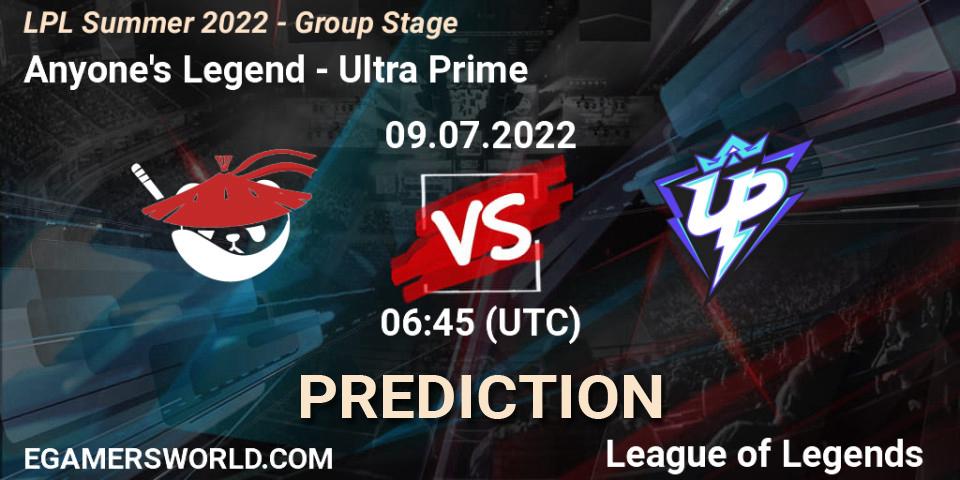 Anyone's Legend vs Ultra Prime: Match Prediction. 09.07.2022 at 06:45, LoL, LPL Summer 2022 - Group Stage