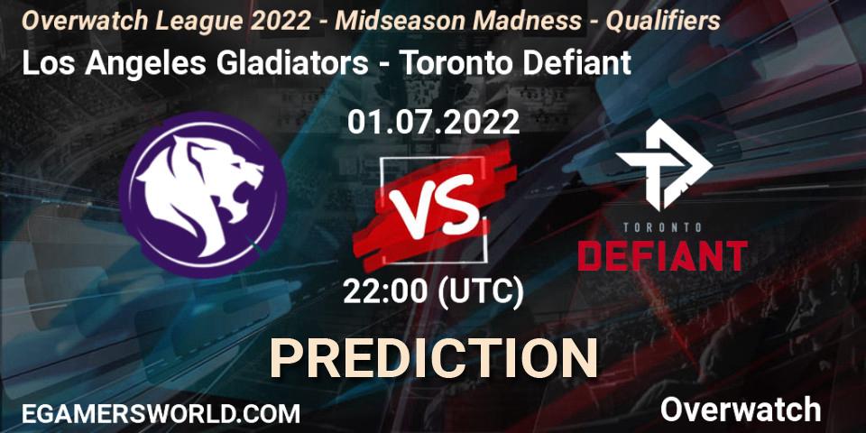 Los Angeles Gladiators vs Toronto Defiant: Match Prediction. 01.07.2022 at 22:30, Overwatch, Overwatch League 2022 - Midseason Madness - Qualifiers