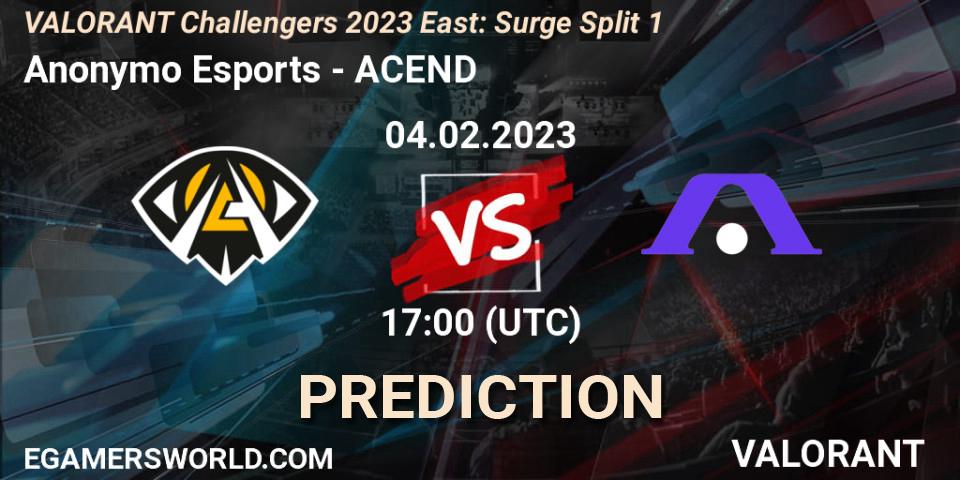 Anonymo Esports vs ACEND: Match Prediction. 04.02.23, VALORANT, VALORANT Challengers 2023 East: Surge Split 1