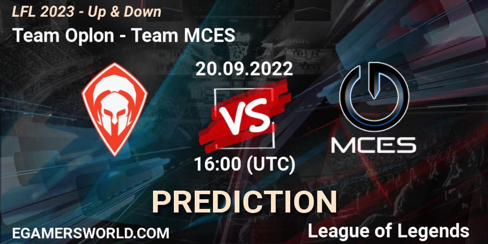 Team Oplon vs Team MCES: Match Prediction. 20.09.22, LoL, LFL 2023 - Up & Down