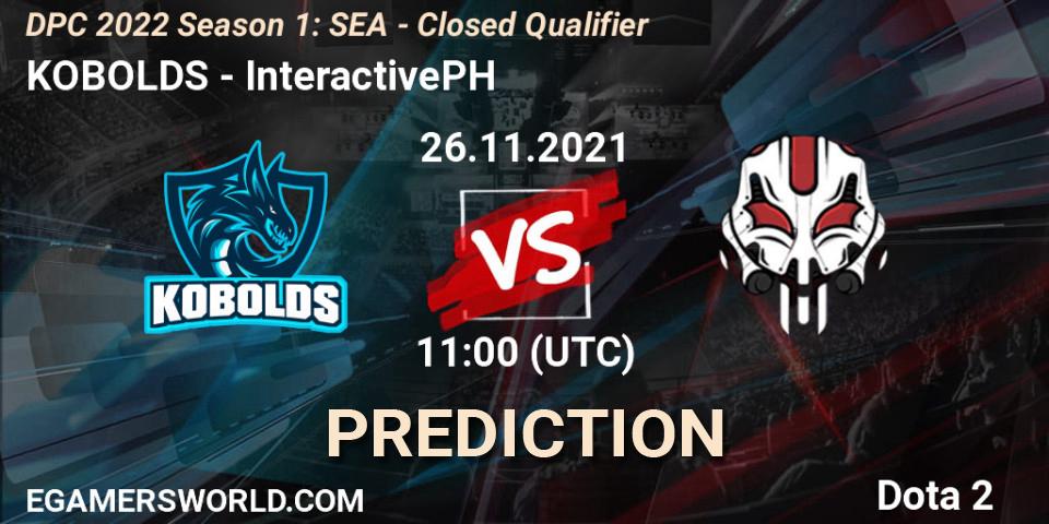 KOBOLDS vs InteractivePH: Match Prediction. 26.11.2021 at 10:47, Dota 2, DPC 2022 Season 1: SEA - Closed Qualifier
