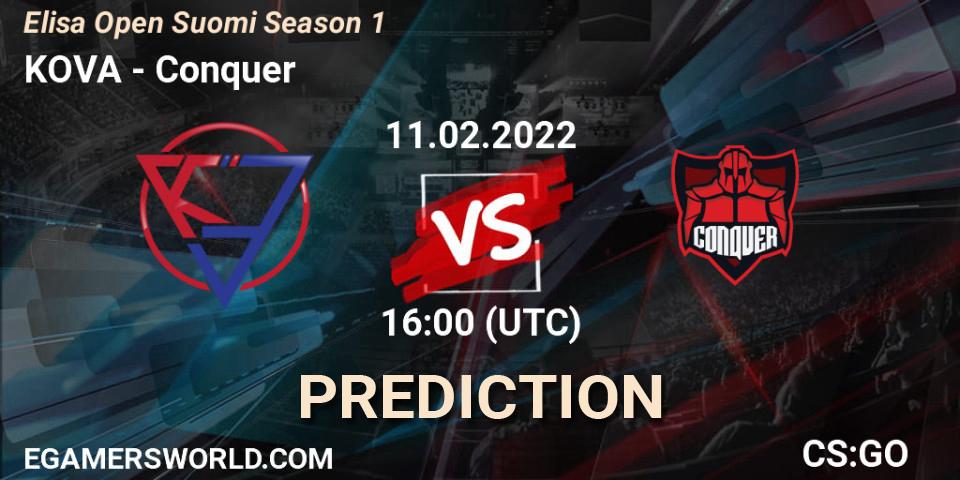 KOVA vs Conquer: Match Prediction. 11.02.2022 at 16:00, Counter-Strike (CS2), Elisa Open Suomi Season 1