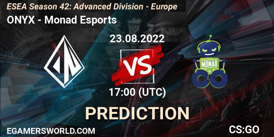 ONYX vs Monad Esports: Match Prediction. 30.08.2022 at 16:00, Counter-Strike (CS2), ESEA Season 42: Advanced Division - Europe