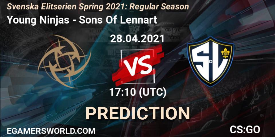 Young Ninjas vs Sons Of Lennart: Match Prediction. 28.04.2021 at 17:10, Counter-Strike (CS2), Svenska Elitserien Spring 2021: Regular Season