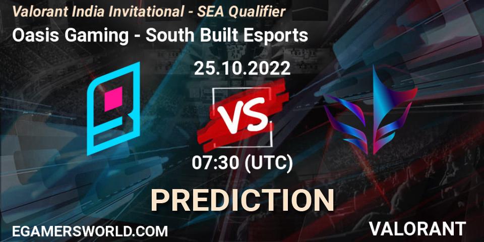 Oasis Gaming vs South Built Esports: Match Prediction. 25.10.2022 at 07:30, VALORANT, Valorant India Invitational - SEA Qualifier