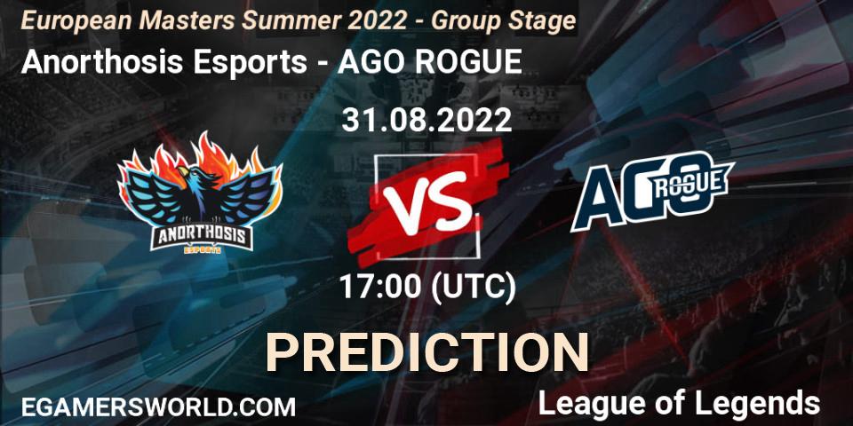 Anorthosis Esports vs AGO ROGUE: Match Prediction. 31.08.2022 at 17:00, LoL, European Masters Summer 2022 - Group Stage
