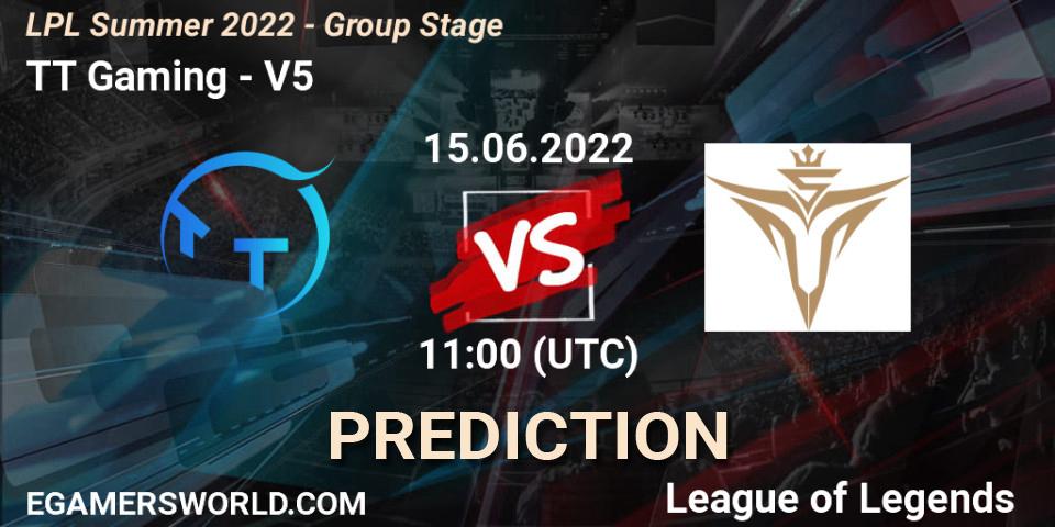 TT Gaming vs Victory Five: Match Prediction. 15.06.2022 at 11:00, LoL, LPL Summer 2022 - Group Stage