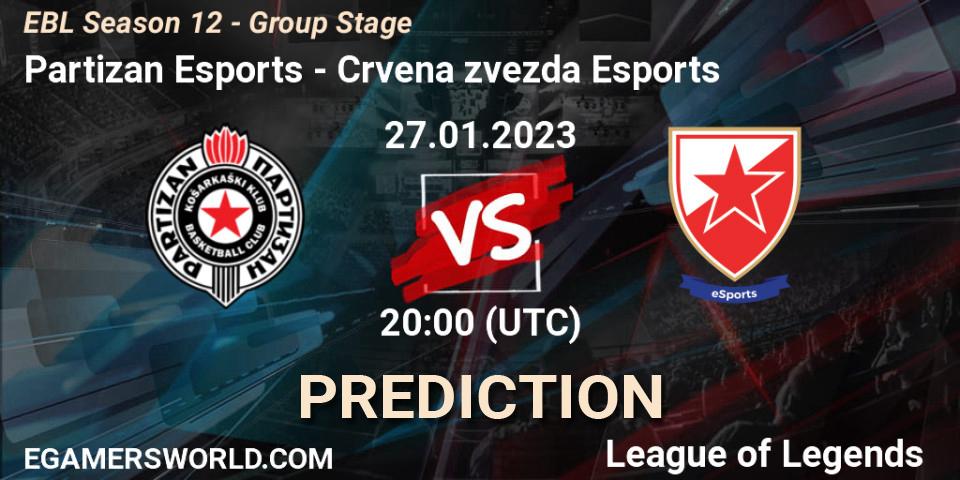 Partizan Esports vs Crvena zvezda Esports: Match Prediction. 27.01.2023 at 20:00, LoL, EBL Season 12 - Group Stage