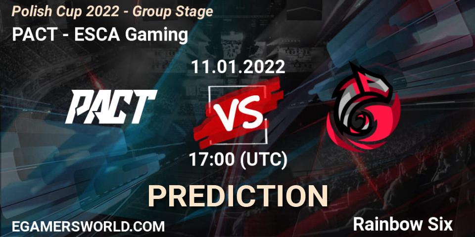 PACT vs ESCA Gaming: Match Prediction. 11.01.2022 at 17:00, Rainbow Six, Polish Cup 2022 - Group Stage