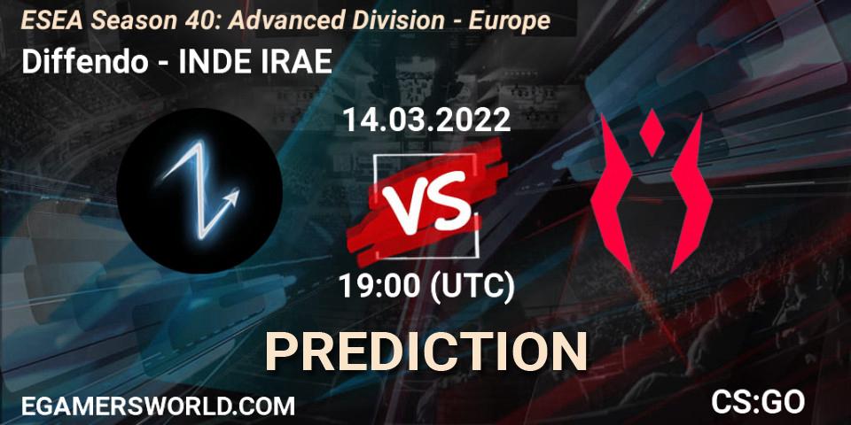 Diffendo vs INDE IRAE: Match Prediction. 14.03.2022 at 19:00, Counter-Strike (CS2), ESEA Season 40: Advanced Division - Europe