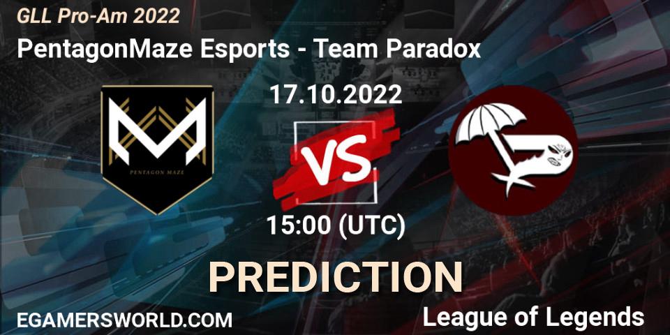 PentagonMaze Esports vs Team Paradox: Match Prediction. 17.10.22, LoL, GLL Pro-Am 2022