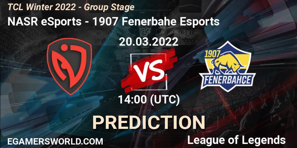 NASR eSports vs 1907 Fenerbahçe Esports: Match Prediction. 20.03.2022 at 14:00, LoL, TCL Winter 2022 - Group Stage