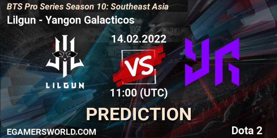 Lilgun vs Yangon Galacticos: Match Prediction. 14.02.2022 at 11:26, Dota 2, BTS Pro Series Season 10: Southeast Asia