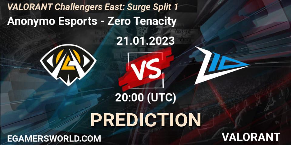 Anonymo Esports vs Zero Tenacity: Match Prediction. 21.01.23, VALORANT, VALORANT Challengers 2023 East: Surge Split 1