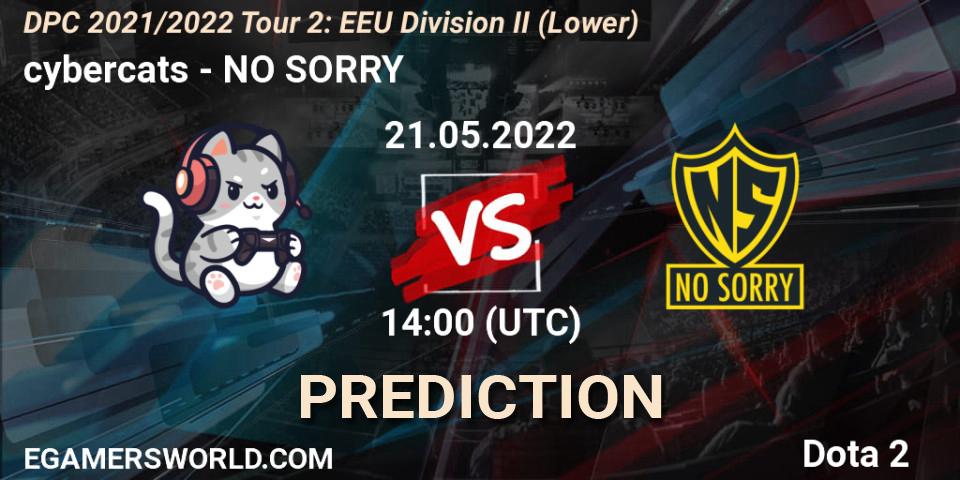 cybercats vs NO SORRY: Match Prediction. 21.05.2022 at 14:00, Dota 2, DPC 2021/2022 Tour 2: EEU Division II (Lower)