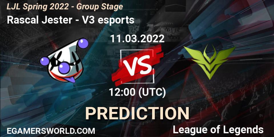 Rascal Jester vs V3 esports: Match Prediction. 11.03.2022 at 12:00, LoL, LJL Spring 2022 - Group Stage