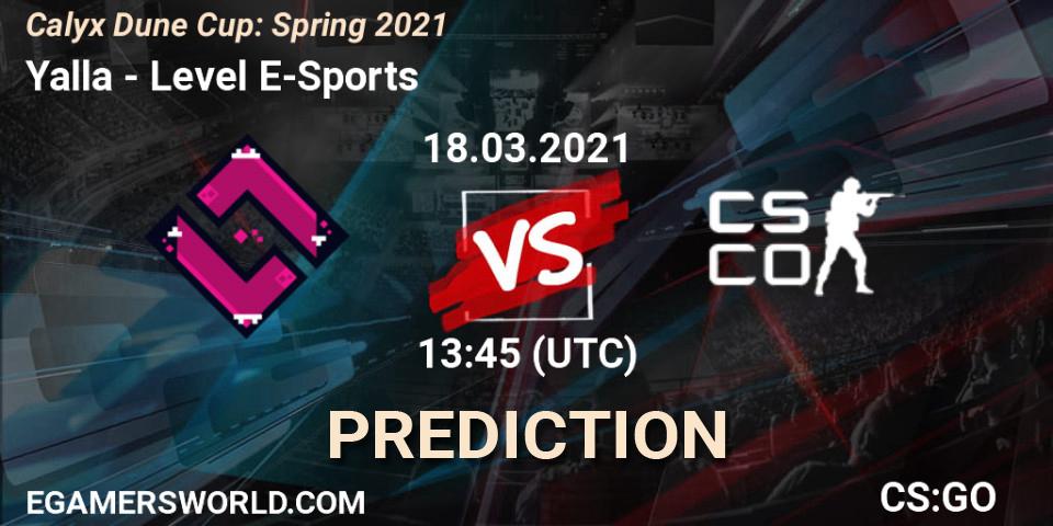Yalla vs Level E-Sports: Match Prediction. 18.03.21, CS2 (CS:GO), Calyx Dune Cup: Spring 2021