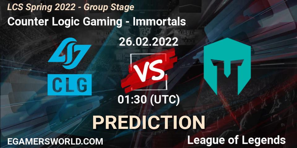Counter Logic Gaming vs Immortals: Match Prediction. 26.02.22, LoL, LCS Spring 2022 - Group Stage