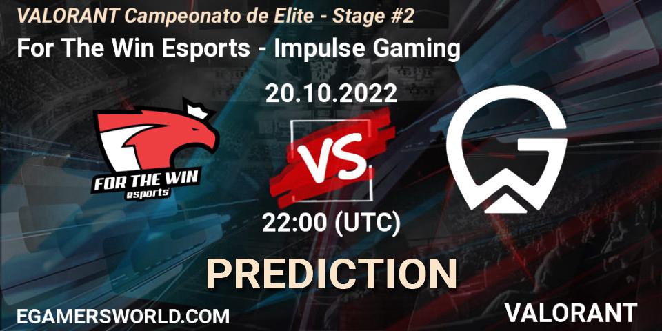 For The Win Esports vs Impulse Gaming: Match Prediction. 20.10.2022 at 22:15, VALORANT, VALORANT Campeonato de Elite - Stage #2
